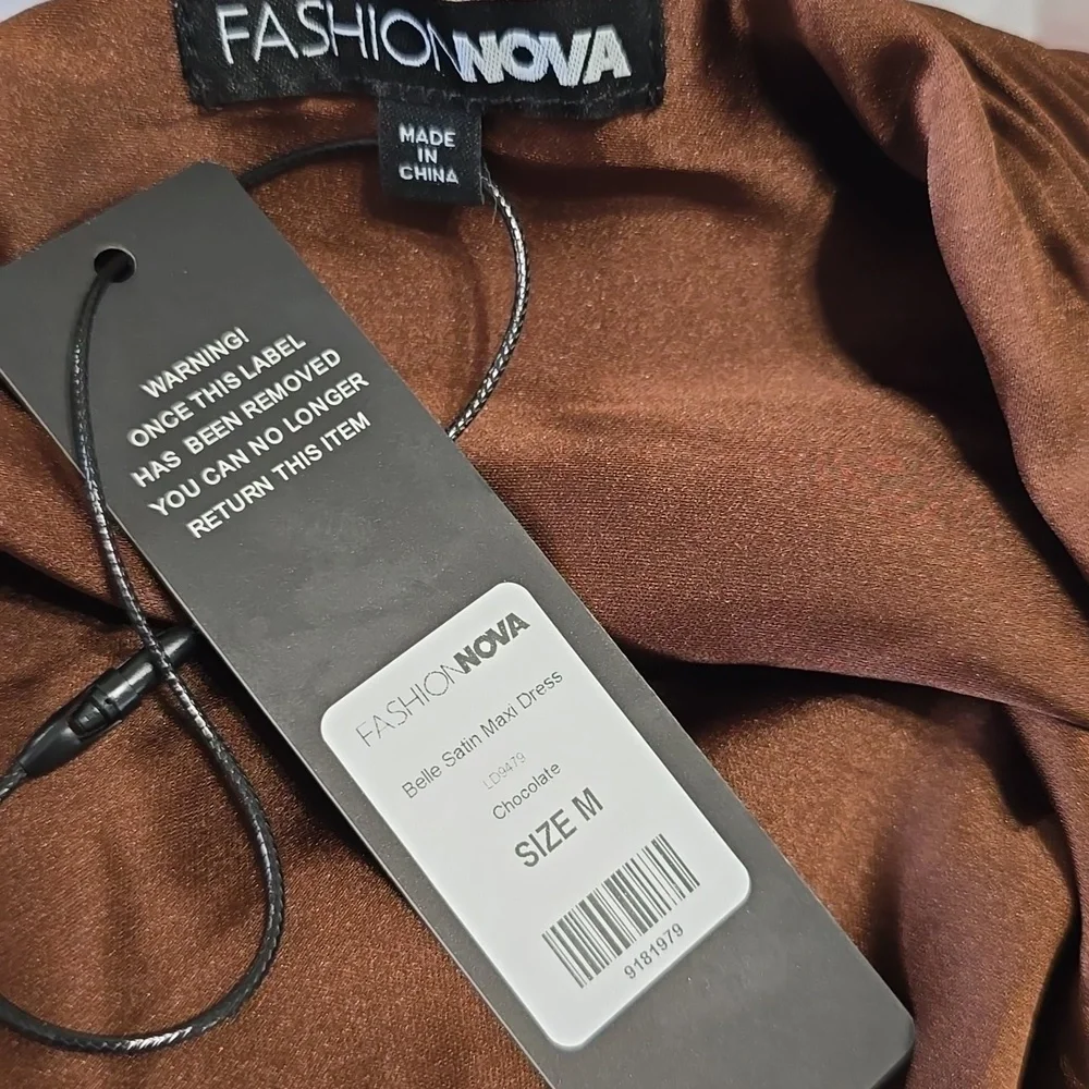 Fashion Nova One-Shoulder Pleated Gown in ChocolateBrown Style: Belle Satin Maxi - Picture 4 of 5